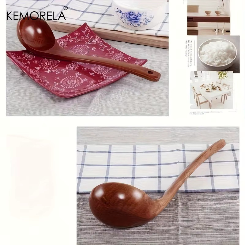 KEMORELA Holz-Suppenlöffel mit langem Griff in Braun für Suppentöpfe und Antihaftpfannen - Bild 4