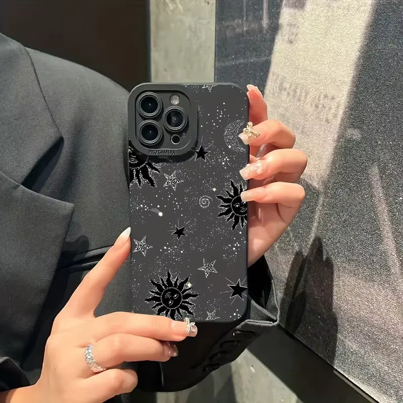 Stoßfeste Silikon Schutzhülle mit Mond und Sonne Design für Xiaomi 13T 12T Pro Poco X5 F5 X6 M6 Pro Mi 14 13 12 11 Lite 5G in Schwarz - Bild 3