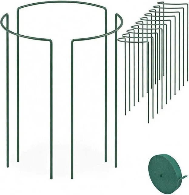TTL GARDEN Strauchstütze Set aus Metall in Grün mit 10m Klettband als Rankhilfe für Sträucher, Stauden und Rosen, 10er Set, Höhe: 100 cm, Breite: 40 cm - Bild 1