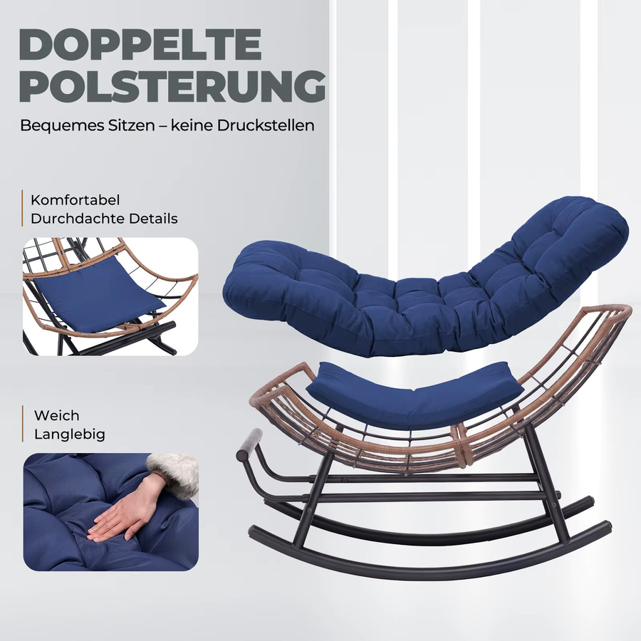 COMHOMA Schaukelstuhl als breite Schaukelliege mit extra dickem Sitzkissen in Blau - Bild 2