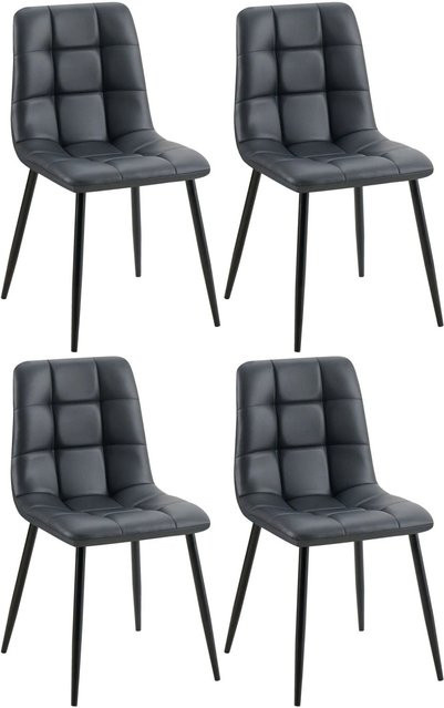 4er Set Esszimmerstühle DELUKE FANOR aus Kunstleder in Schwarz mit Stepp-Muster, B/T/H: 45 x 55 x 84 cm - Bild 1
