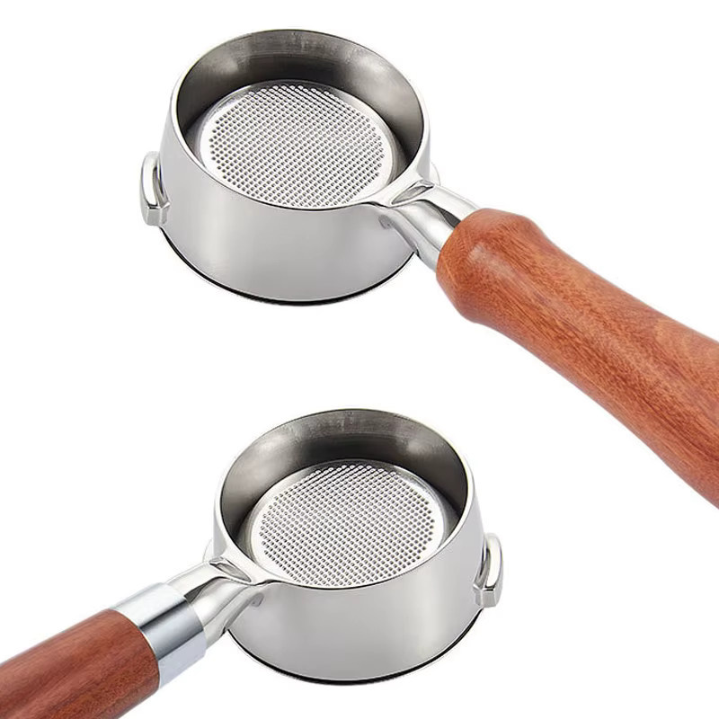Kacacao 58mm Bottomless Siebträger mit Massivholz Griff für Gaggia Espresso Maschinen, Braun/Beige - Bild 2