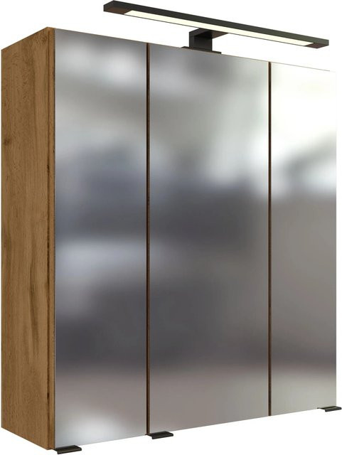 Held Möbel 3D-Spiegelschrank Florenz in Wotaneiche mit LED-Beleuchtung und Steckdose für dein Badezimmer, Breite: 60 cm, Höhe: 64 cm, Tiefe: 20 cm - Bild 1