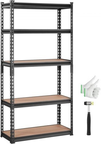 VEVOR Schwerlastregal aus Metall mit 5 verstellbaren Ebenen, schwarzes Standregal für Garage, Küche oder Keller, B/T/H: 76,2 x 30,5 x 152,4 cm - Bild 1