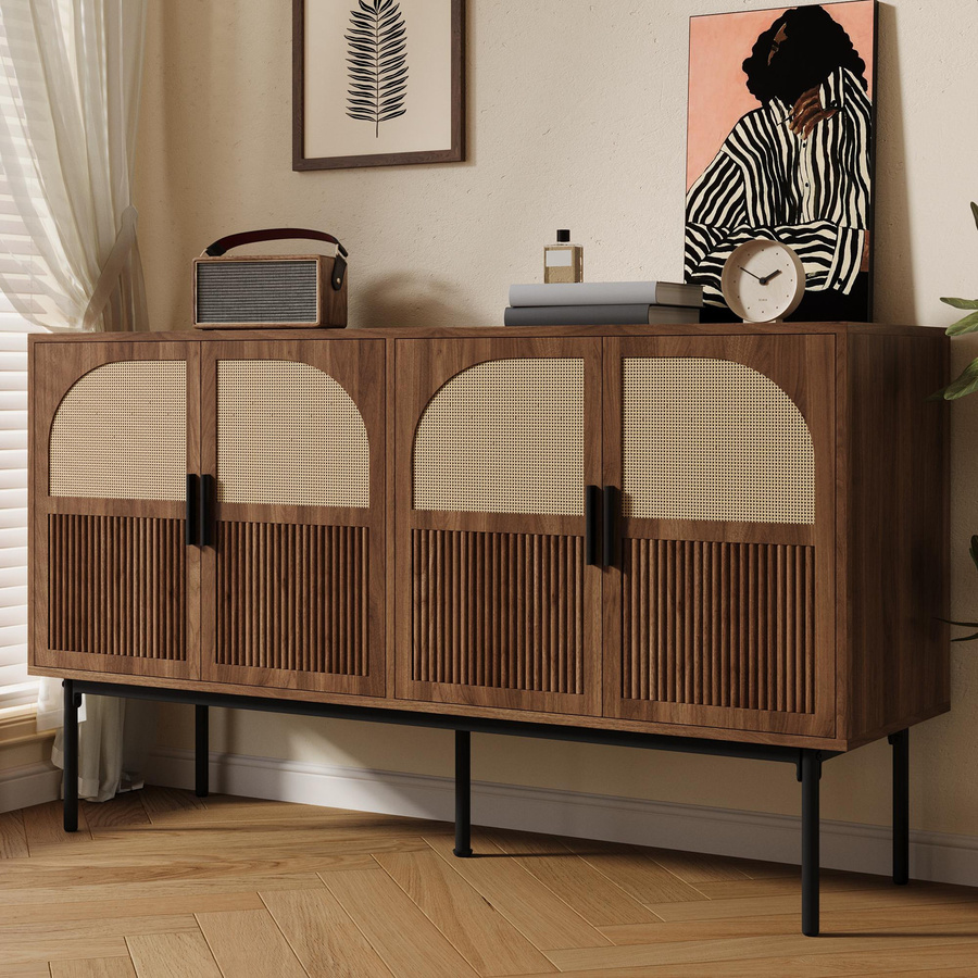 Modernes Sideboard von GL Store mit Rattan und Metall im Industrial Design, 4-türig, Braun, B/T/H: 140 x 40 x 80 cm - Bild 2