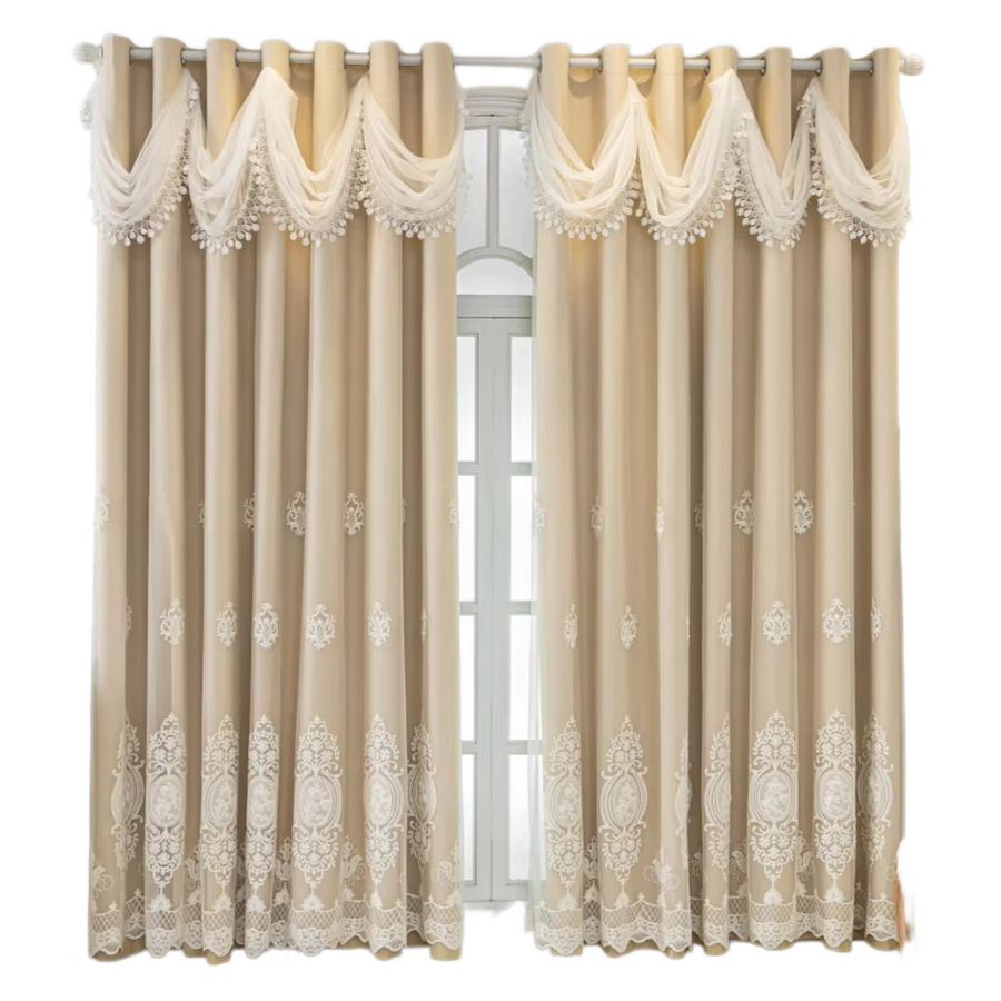 CENTURyMiG Vintage-Spitzenvorhang mit floraler Stickerei, halbtransparent, doppellagig, beige, B: 100 cm, H: 200 cm - Bild 2