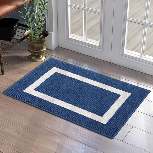 Moderne geometrische Fußmatte aus Polypropylen in Blau, rutschfester Fußabtreter für den Eingangsbereich, B/B: 80 x 120 cm - Bild 1