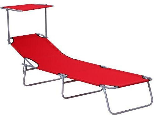 Faltbare Sonnenliege von Outsunny mit verstellbarem Sonnenschutz in Rot und Textilene-Bezug aus Metall - Bild 1