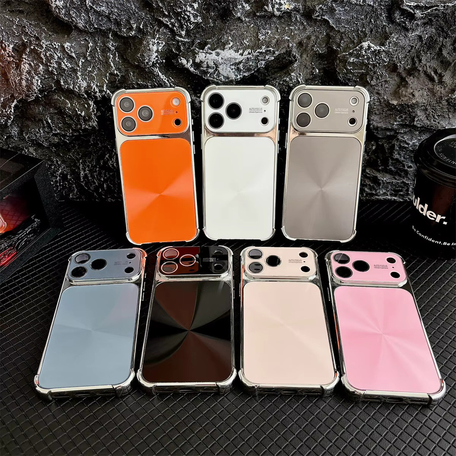 Glitzer Handyhülle mit Galvanik-Effekt und Kameraschutz für Apple iPhone 17 16 15 14 13 Pro Max in Schwarz und Orange - Bild 3