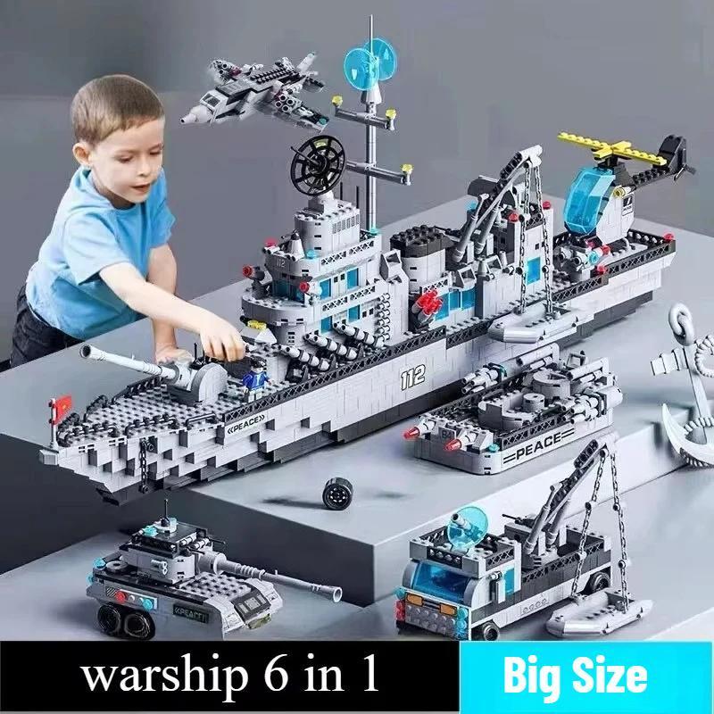 Fashnics 6 in 1 Militärisches Marine-Kriegsschiff Bausteine Spielzeug - Bild 1