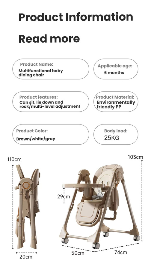 Multifunktionaler 2-in-1 Baby-Hochstuhl und elektrischer Schaukelstuhl in Beige, höhenverstellbar und klappbar - Bild 6