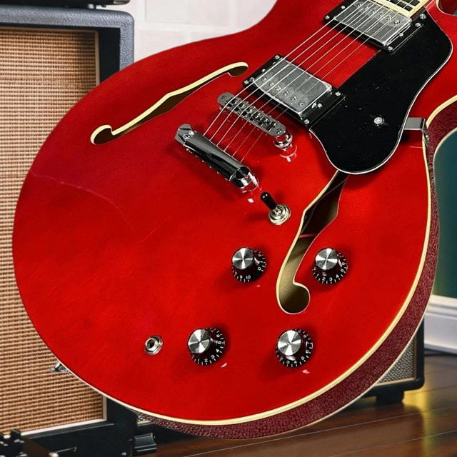 OUCEY ES-335 Semi-Hollow E-Gitarre in Kirschrot mit Doppel-Humbucker und Chrom-Hardware für Jazz, Blues und Rock - Bild 1