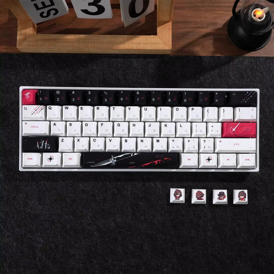 Yuki Aim Anime Keycaps von Chreey, 130 PBT Keycaps im Cartoon-Design für mechanische Tastaturen, Farbe: Schwarz - Bild 2