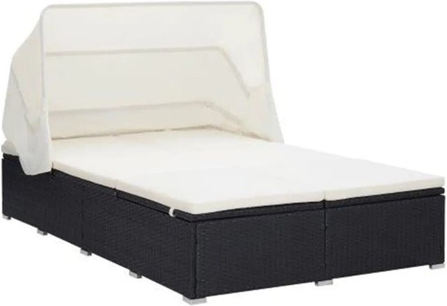 vidaXL 2-Personen-Sonnenliege aus Poly Rattan in Schwarz mit Sonnenbaldachin und verstellbarer Kopfstütze - Bild 1