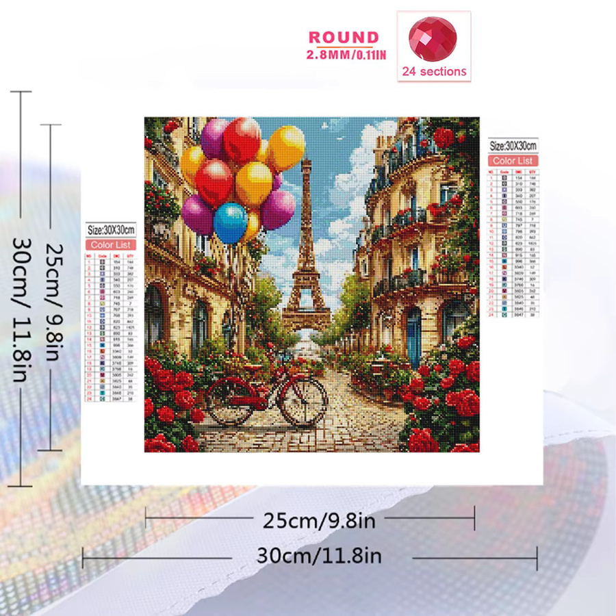 EverShine Diamantmalerei Straßenlandschaft mit Eiffelturm und Fahrrad als DIY Stickerei Set in Multicolour, B/T/H: 20 x 20 x 20 cm - Bild 2