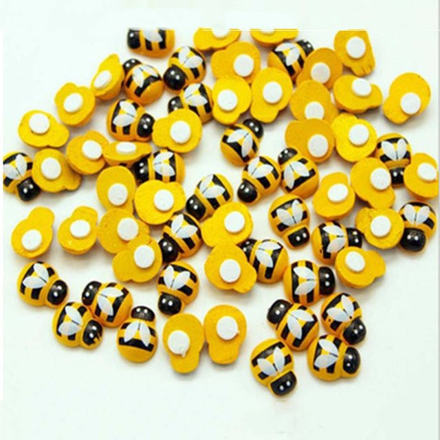 Mini Bienen aus Holz für DIY Scrapbooking und Dekoration, Gelb gestreift, 50 Stück - Bild 1