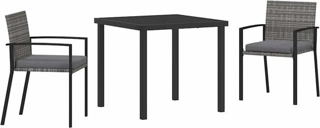 vidaXL 3-teiliges Garten Essset Grau aus Poly Rattan mit Stahlrahmen - Bild 1