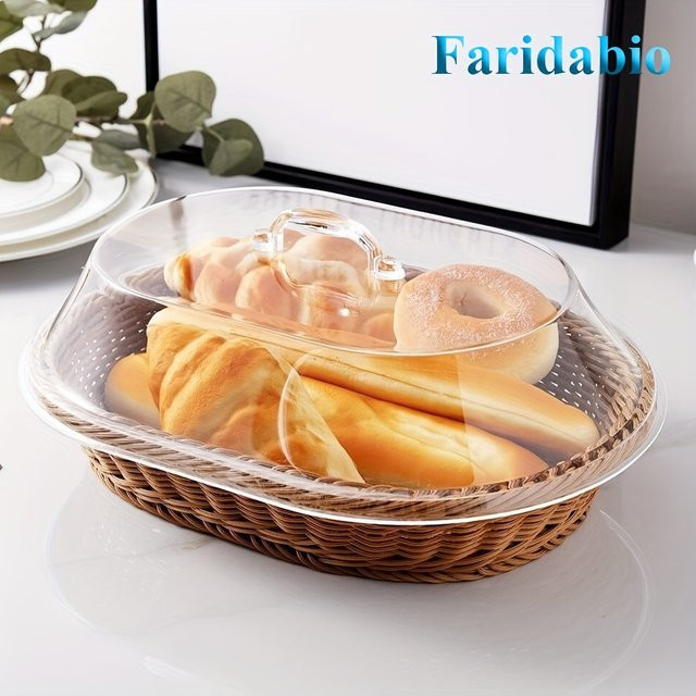 Untior Rattan-Brotkorb aus Weide in Beige und Braun mit transparentem Deckel zum Servieren von Brot, Obst und Snacks - Bild 1