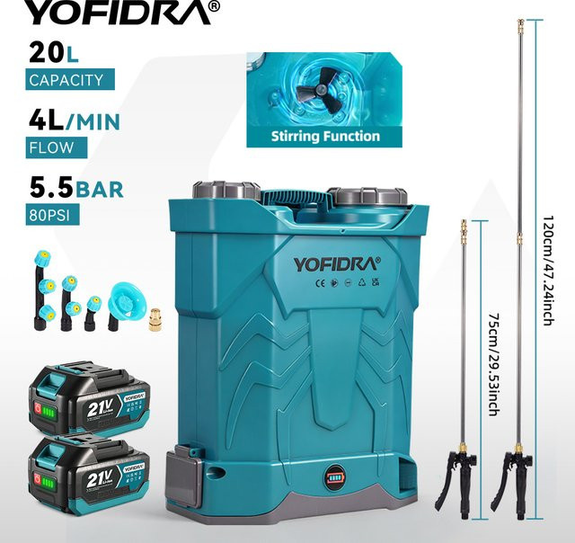 Yofidra Elektrischer Sprüher 20 l für Landwirtschaft und Garten, intelligenter Pestizidspender kompatibel mit Makita 21V Akku - Bild 1