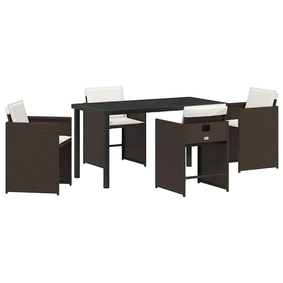 vidaXL 5-teiliges Garten-Essset aus braunem Poly-Rattan mit Kissen für Garten, Balkon und Patio - Bild 2
