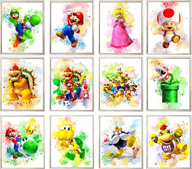 Keeppley Mario Graffiti Aquarell Wandbild als Leinwanddruck in Multicolor für Kinderzimmer und Wohnzimmer - Bild 1