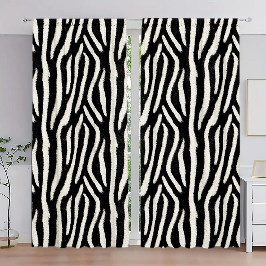 2er-Set Vorhänge mit Zebrastreifen-Druck von Household supplies MH, halbtransparent, schwarz-weiß, Breite: 75 cm, Höhe: 165 cm - Bild 3