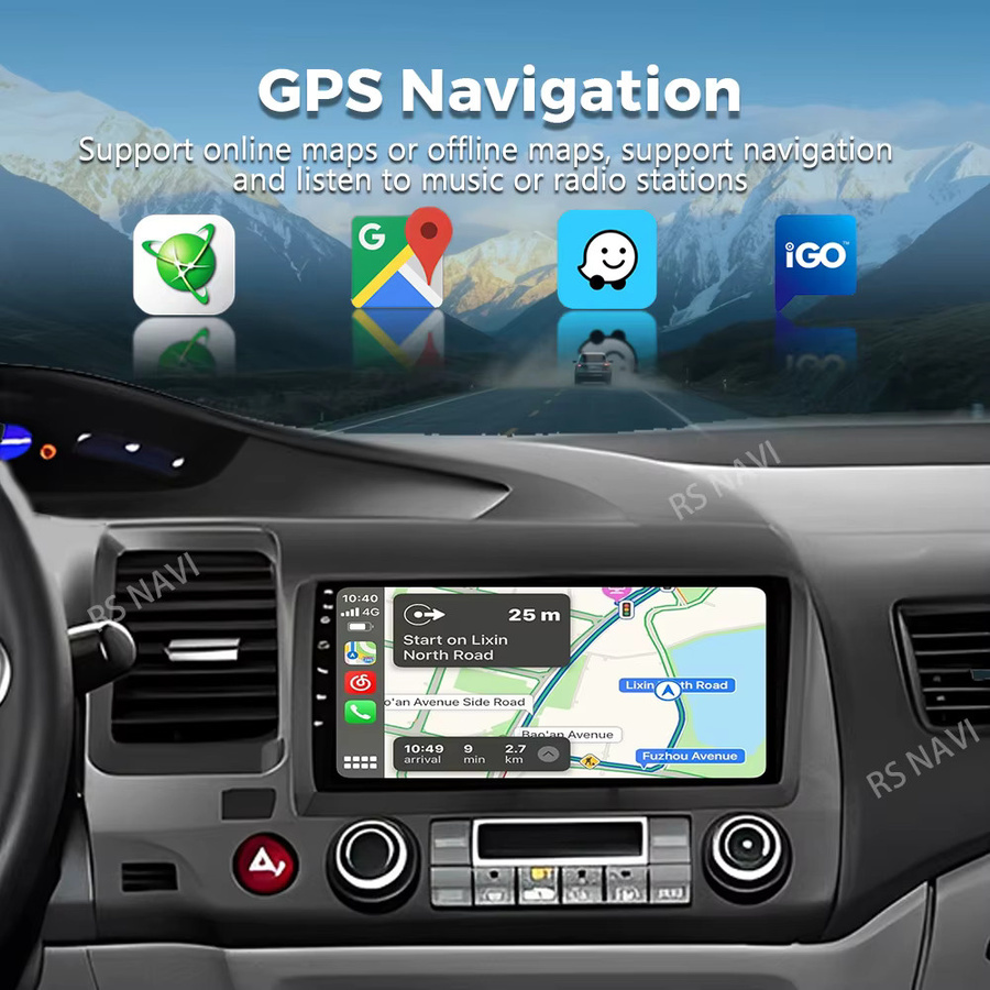 RSNAVI Android 16 Autoradio für Honda Civic 8 FK FN FD 2005 - 2012 mit 2K QLED Display, GPS, 4G, CarPlay und Multimedia Videoplayer in Schwarz - Bild 2