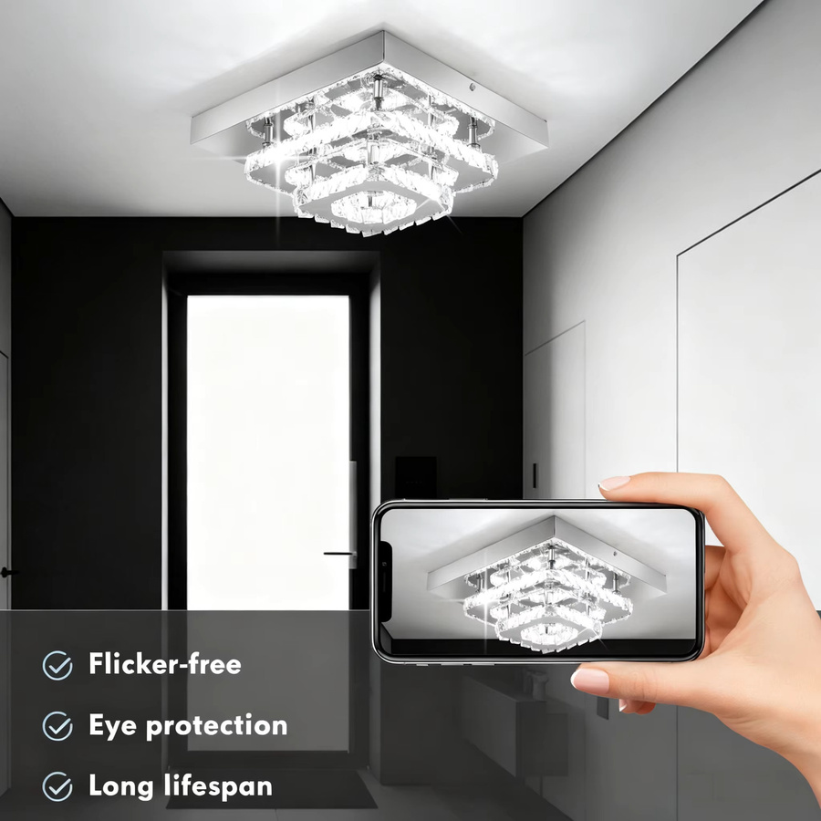 Oyajia LED-Kristall-Deckenleuchte in Weiß mit kühlem weißem Licht, 36 W, Durchmesser: 30 cm - Bild 2