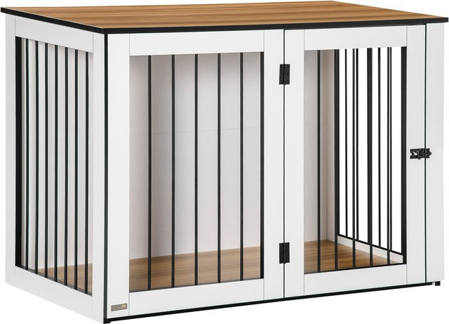 PawHut Hundebox für kleine und mittelgroße Hunde aus Spanplatte und Stahl, Farbe: Braun/Weiß, B/T/H: 106 x 60 x 76 cm - Bild 1