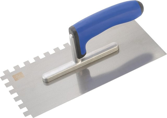 LUX-TOOLS Glättekelle Comfort aus Edelstahl in Blau mit 10 mm Zahnung, Breite: 27 cm - Bild 1