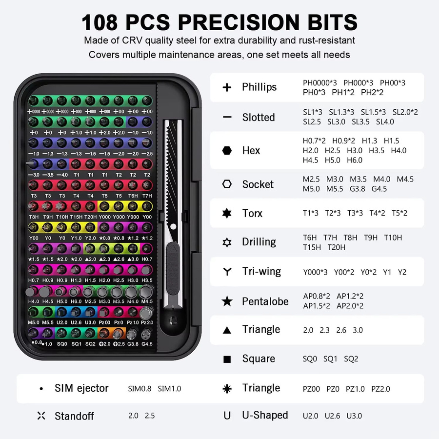Mini-Präzisions-Schraubendreher-Set 132 in 1 mit 108 Bits und Aufbewahrungsbox, Mikro-Magnetisches Reparaturwerkzeug-Set in Schwarz - Bild 4