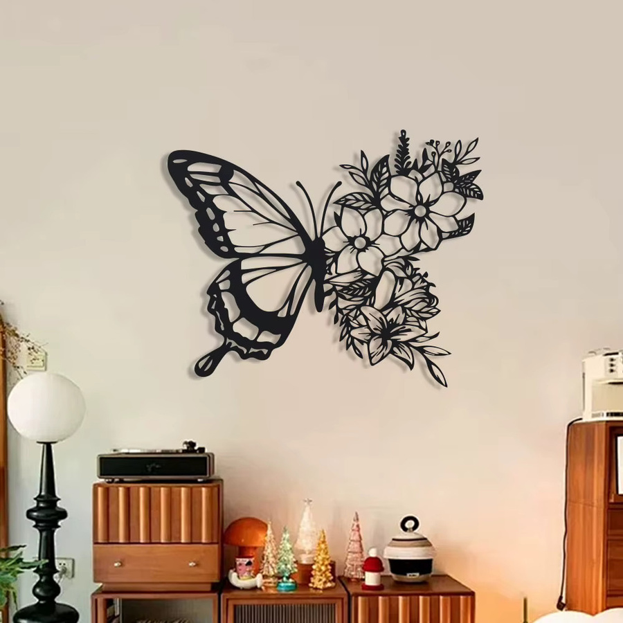 DDPNKL Schmetterlings-Wanddekoration aus Metall in Schwarz – Moderne Hängende Kunst für Wohnzimmer und Schlafzimmer - Bild 3