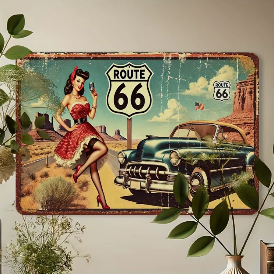 HELLOYOUNG Vintage Route 66 Eisen-Metallschild als Retro Wanddekoration für Zuhause, Küche oder Bar, Rechteckig - Bild 3