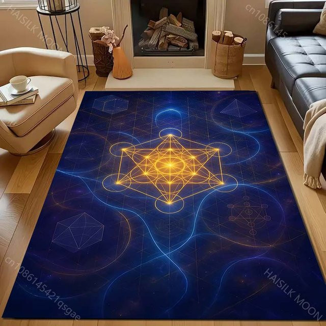 UQIDEHOME Metatrons Würfel Teppich Blau, Rutschfeste Fußmatte für Wohnzimmer, Schlafzimmer oder Badezimmer, B/T: 60 x 90 cm - Bild 1