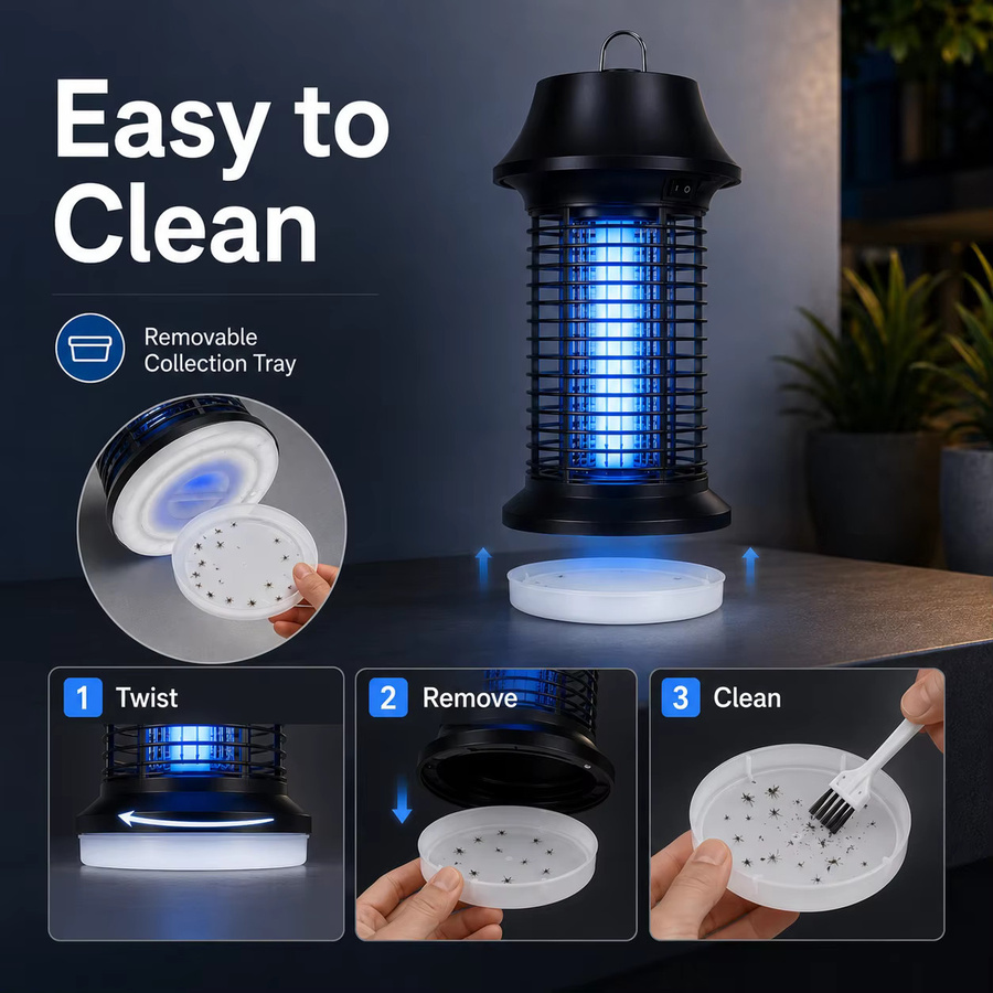 Elektrischer Insektenvernichter mit 15W LED-Licht und 365nm UV-Strahlung, IPX4 wasserdicht, Schwarz, B: 33,0 cm, H: 17,0 cm - Bild 4