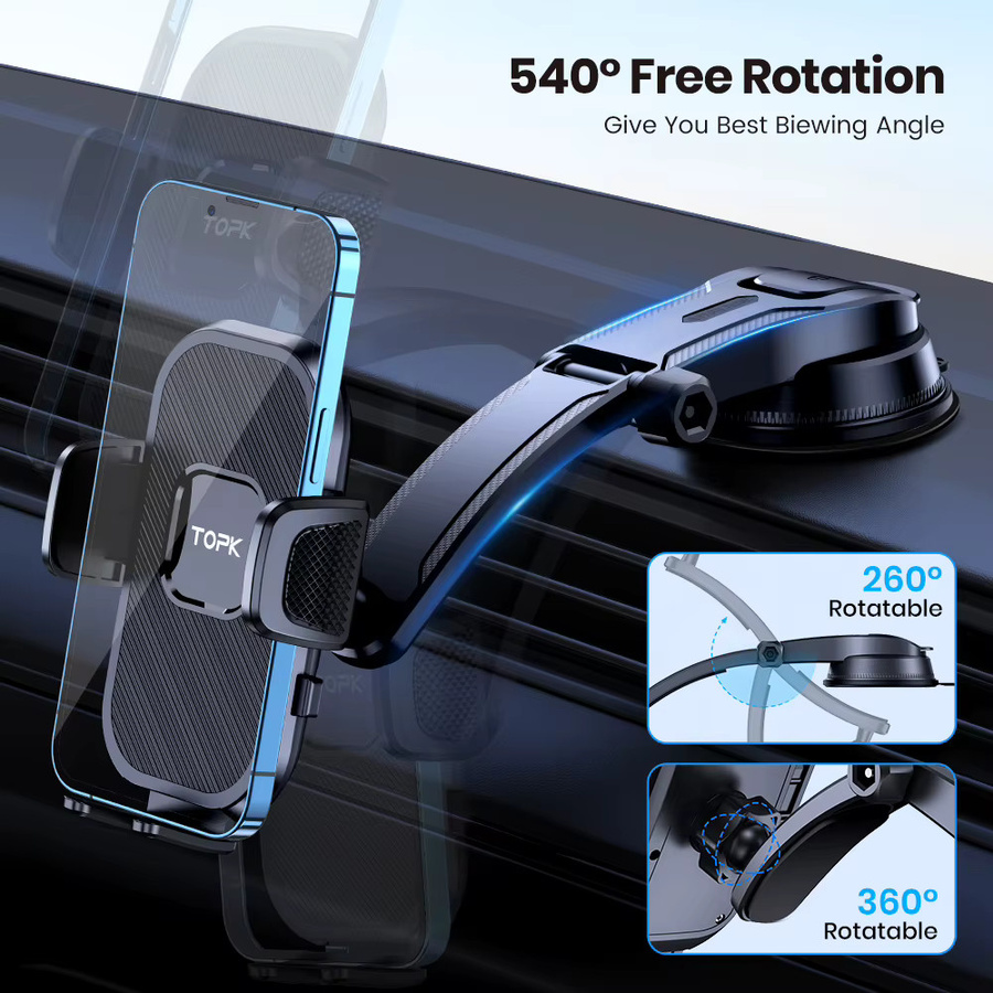 TOPK Autotelefonhalter Armaturenbretthalterung mit Saugnapf in Schwarz, universeller Handy-Ständer für iPhone und Samsung - Bild 5
