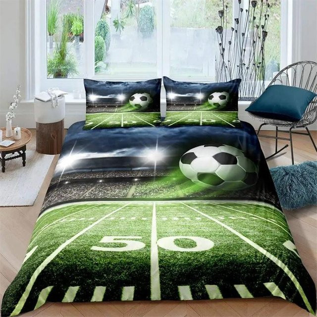 Wucifang Bags Bettwäsche-Set Fußball Motiv Grün, 2-teilig mit Bettbezug und Kissenbezug aus Polyester, B/H: 135 x 200 cm - Bild 1