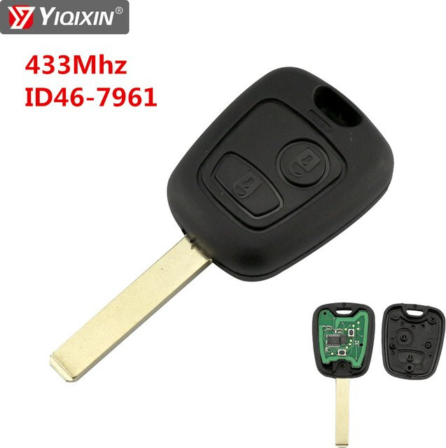 YIQIXIN Auto Fernbedienung mit 2 Tasten und VA2 Klinge, 433 MHz ID46 7961 Transponder Chip für Peugeot 106 206 306 307 207 407 Partner, Schwarz - Bild 1