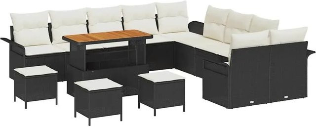 vidaXL Garten-Sofa-Set 14-teilig aus Poly-Rattan und Stahl in Schwarz-Creme mit Polstern und Tisch - Bild 1