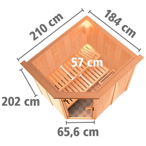 Karibu Sauna Maardu in Beige mit 9 kW Saunaofen und externer Steuerung für 3 Personen, B/T/H: 184 x 202 x 210 cm - Bild 2