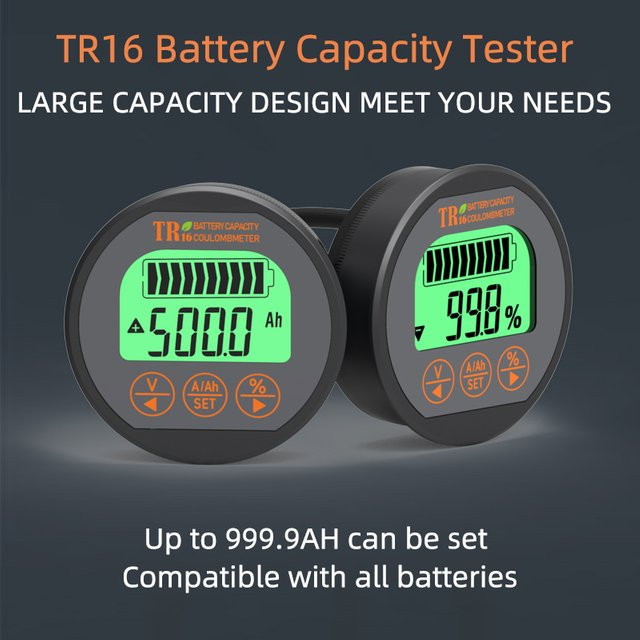 TELEHILL TR16 DC8-80V Wasserdichter Kapazitätstester mit LCD-Display und Speicherfunktion in Schwarz - Bild 1