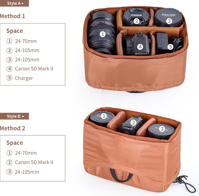 QISEMIAN DSLR-Kamera Innentasche Handtasche zum Kameraschutz, Farbe: Braun - Bild 1
