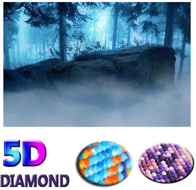 FIYO Diamantmalerei Nebelwald Bergmuster mit Full Drill Kreuzstich in Blau und Grau, B/H: 30 x 20 cm - Bild 1