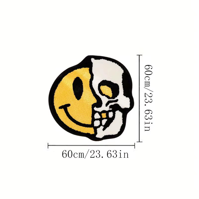 VIKAMA Totenkopf-Teppich aus Kunstkaschmir in Multicolour mit psychedelischem Gothic-Design und rutschfester Bodenmatte - Bild 3