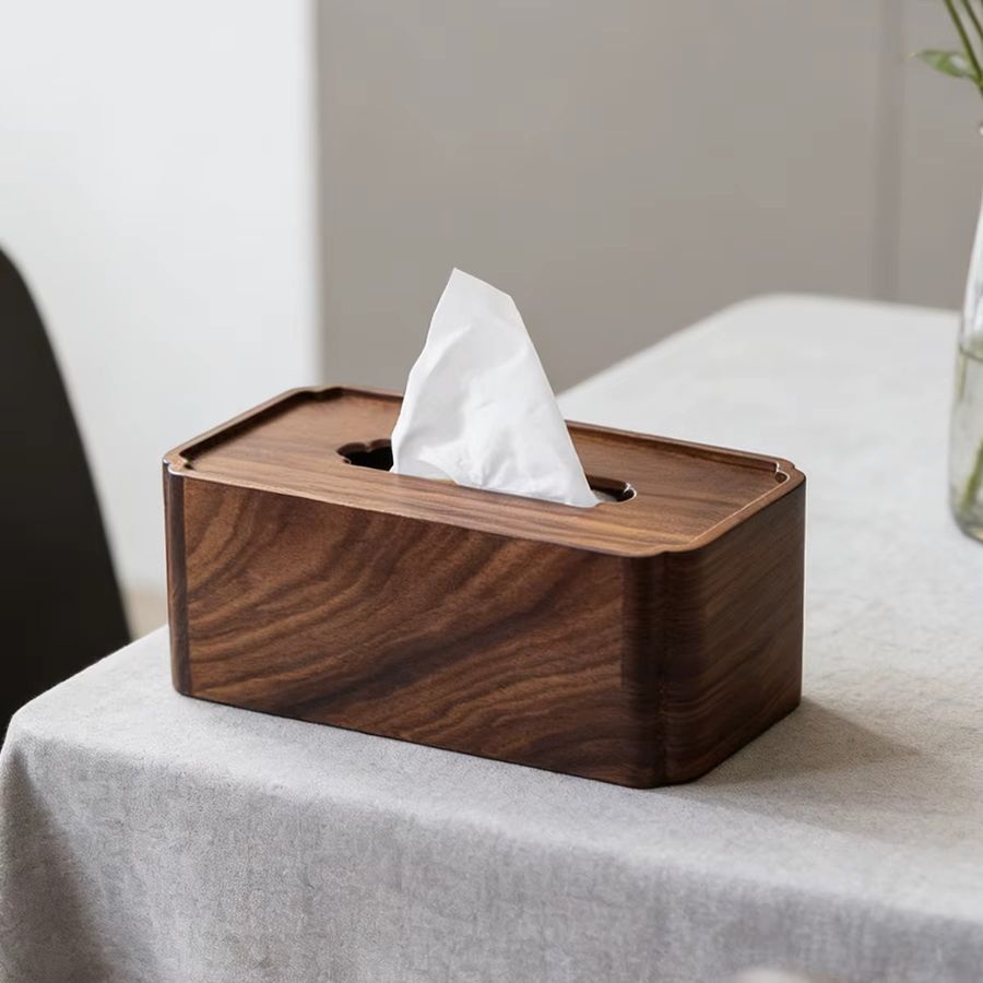 Premium-Taschentuchbox aus Wengeholz mit ausziehbarem Boden und rostfreier Feder in Rechteckform - Bild 3