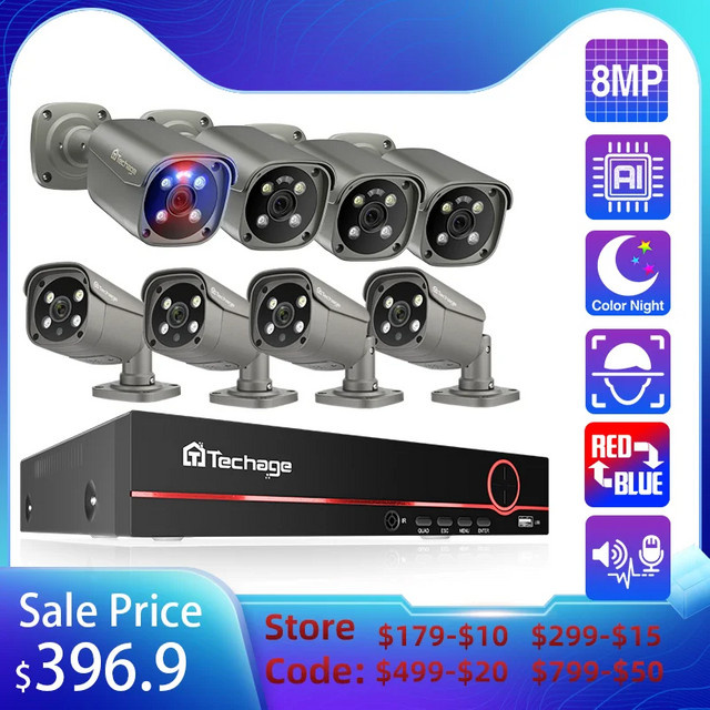 Techage 8CH POE IP Kamera System mit 8MP und 5MP Kameras, H.265 Überwachung, Nachtsicht und menschlicher Erkennung für Outdoor Sicherheit, NVR Kit - Bild 1