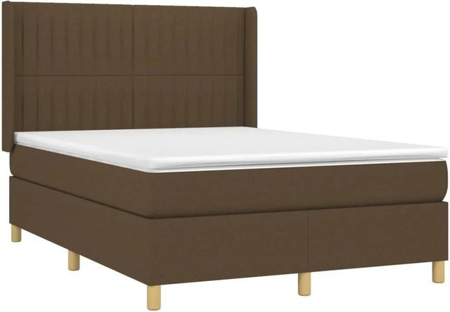 vidaXL Boxspringbett Hybrid mit Matratze und LED-Unterbettbeleuchtung Dunkelbraun B/T/H: 140 x 190 x 147 cm - Bild 1