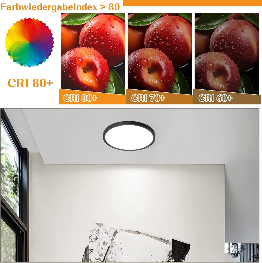 Cliheet LED-Deckenleuchte mit Diamantplatte, rund, Schwarz/Weiß, Durchmesser: 18 cm, 15 W, 6500 K Kaltweiß, IP44 wasserdicht, ideal für Badezimmer, Küche und Flur - Bild 3