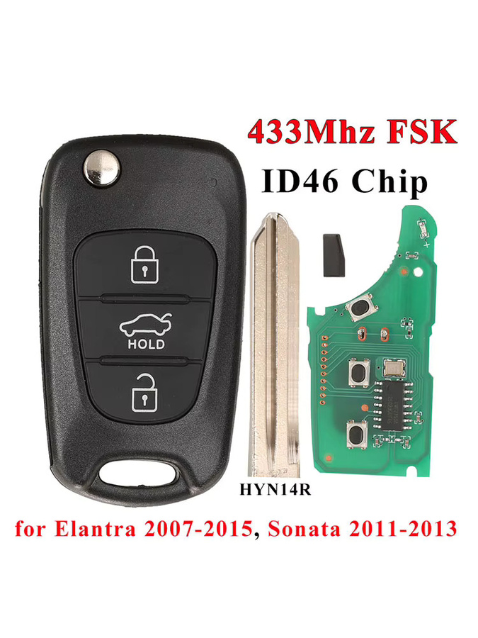 Jingyuqin Autoschlüssel-Fernbedienung für Hyundai Elantra 2007–2015 und Sonata 2011–2013, 433 MHz FSK, ID46 PCF7936 Chip, Flip Fob Control, Schwarz - Bild 4