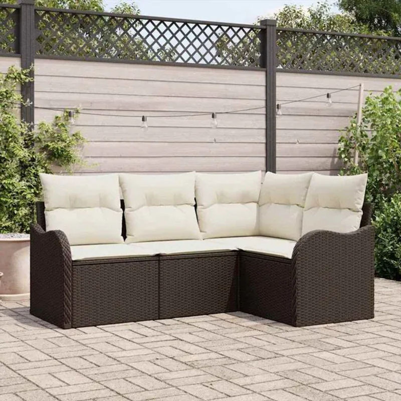 vidaxl Garten-Sofa-Set aus Poly-Rattan mit Kissen und Stauraum in Braun, 4-teilig - Bild 1